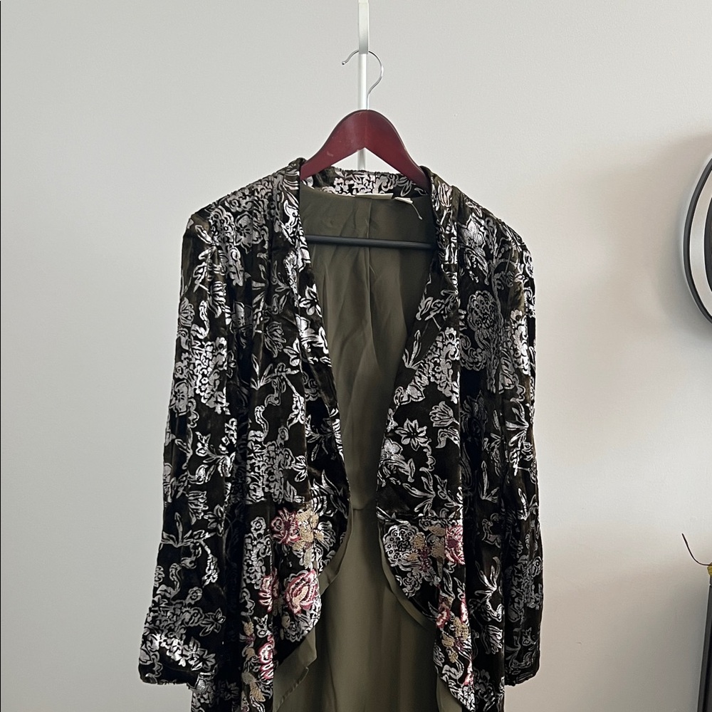 Chico's Floral Velvet Blazer - Black and Pink